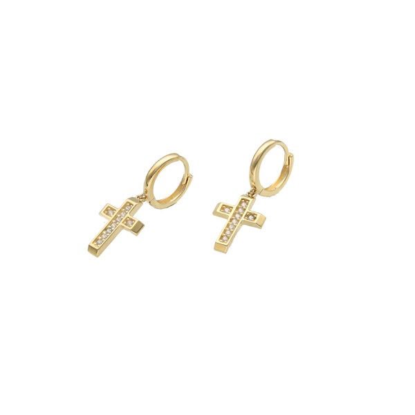 Gold & CZ Cross Huggies Earrings