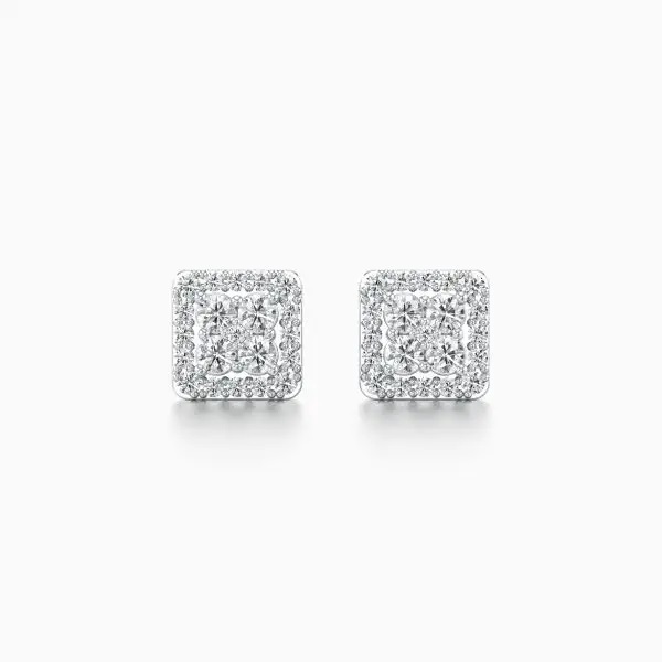 Punky Square Diamond Earrings in White 10k Gold