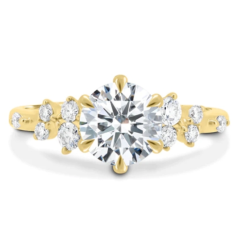 6 Claw Round Solitaire with Accent Stones Ring
