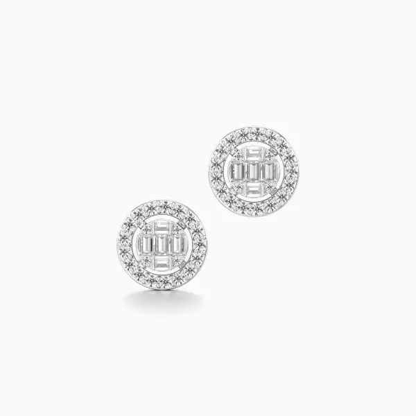 Baguette Halo Diamond Earrings in White 10k Gold