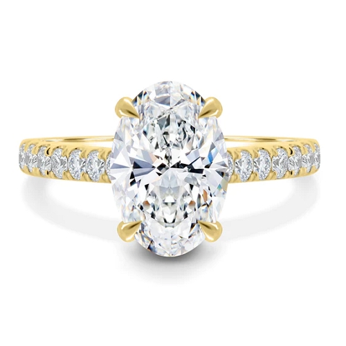 Oval Solitaire with Hidden Halo and Pave Ring