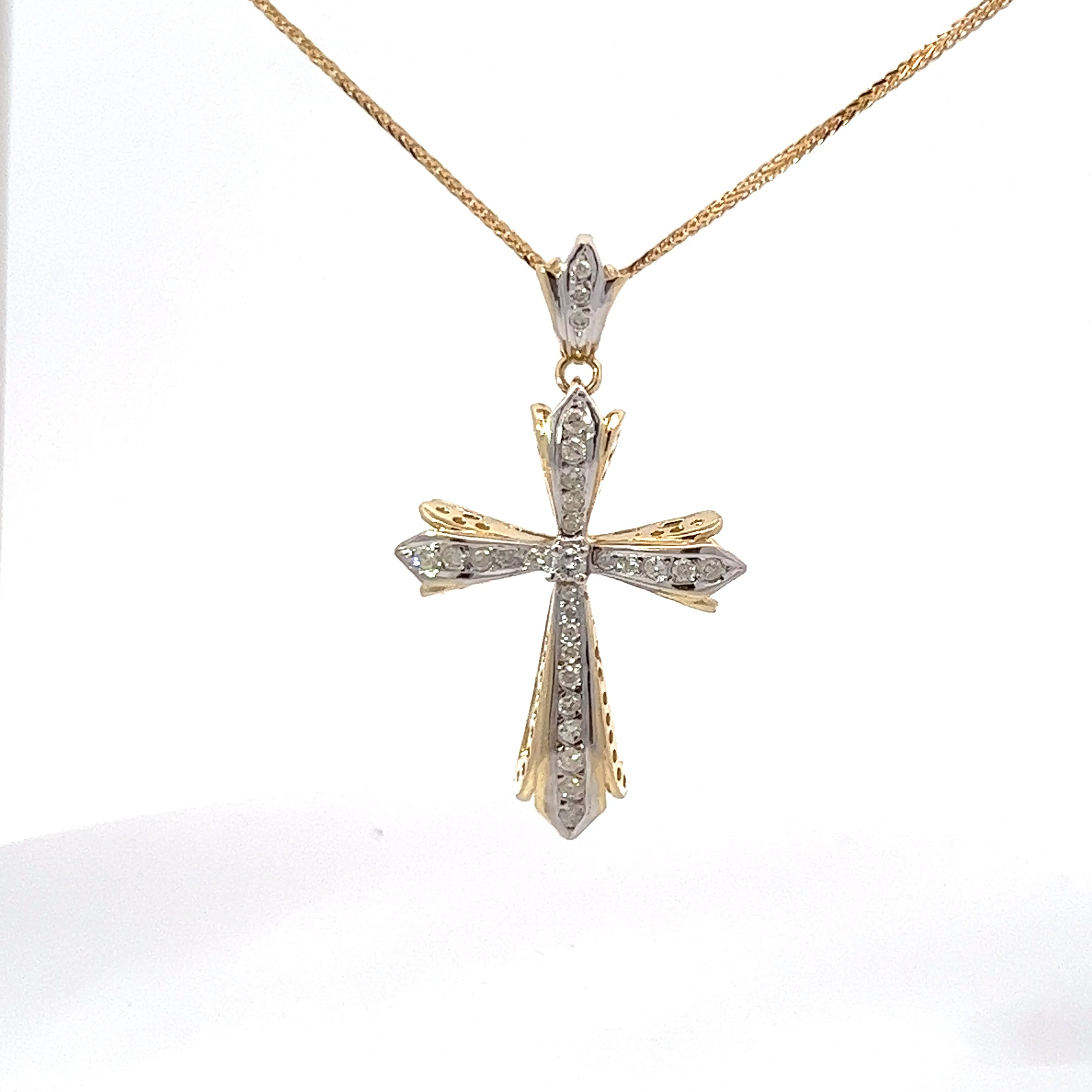 14K two-tone gold, Diamond cross necklace