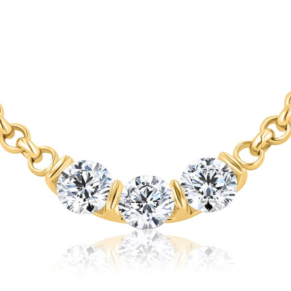 Custom-Made Three-Stone Diamond Stationed 18K Yellow Gold Rolo Necklace