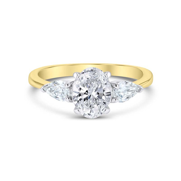 Three-Stone Diamond Pear-Shaped 18K Yellow Gold & Platinum Engagement Ring Setting