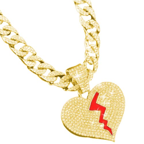 Hip Hop Cuban Chains Broken Heart Necklace Pendants Men and Women Heart Broke