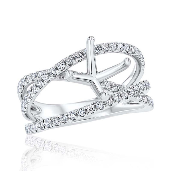 Entwined Triple Row Diamond 18K White Gold Engagement Ring Setting