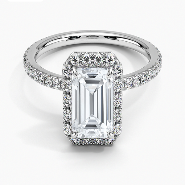 1.75 Carat Emerald Cut Halo Diamond Engagement Ring