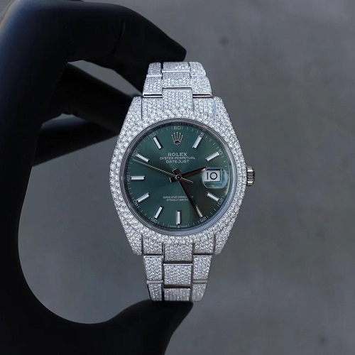 Diamond Rolex Datejust Oyster 41mm - Stainless Steel - Green Dial