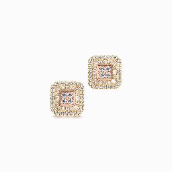 Slamming Frame Halo Diamond Earrings in Yellow 10k Gold