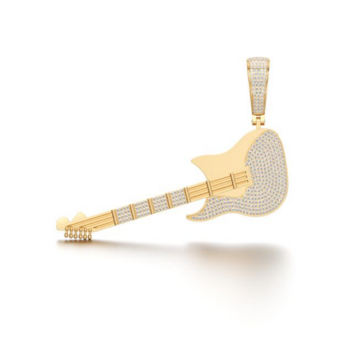 Garish Guitar Diamond Pendant in Yellow 10k Gold
