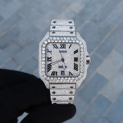 Diamond Cartier Santos 40mm - Stainless Steel - Roman Dial - Big Diamond Bezel