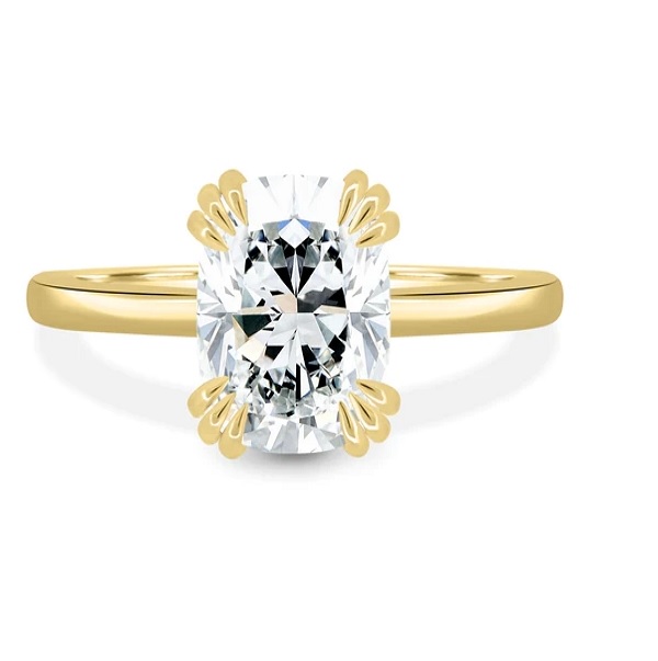 Elongated Cushion Solitaire with Triple-Split Claws Ring