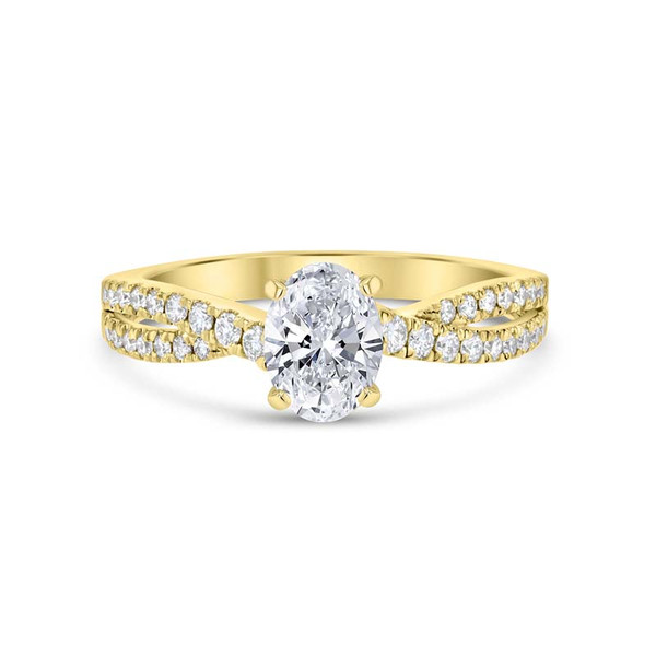 Cross-Over Style Oval Center Diamond Engagement Ring
