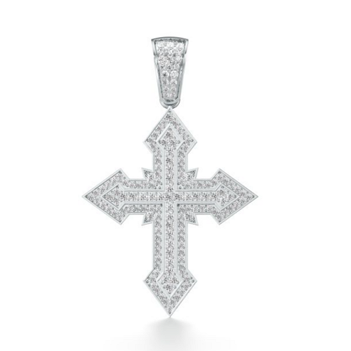 Arrowhead Cross Diamond Pendant in White 10k Gold