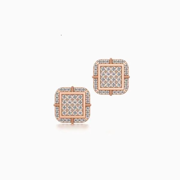 Ritzy Square Diamond Earrings in Rose 10k Gold