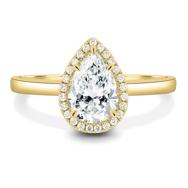 Viola – 5 Claw Cathedral Pear Halo RIng
