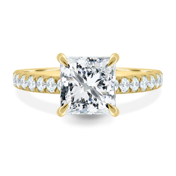Princess Solitaire with Hidden Halo and Pave Ring